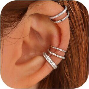 Double-White Gold Plated NonPierced Adjustable Fake Ear Cuff Earrings for Women